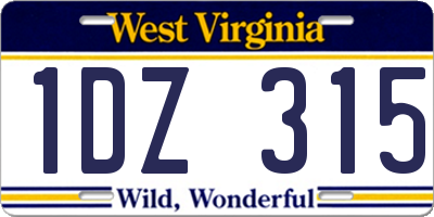 WV license plate 1DZ315