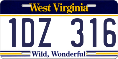 WV license plate 1DZ316