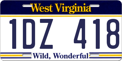 WV license plate 1DZ418