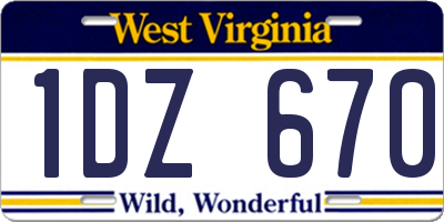 WV license plate 1DZ670