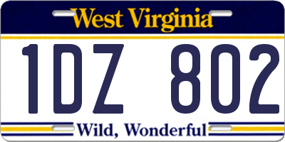 WV license plate 1DZ802