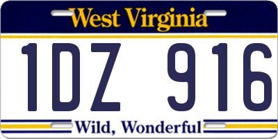 WV license plate 1DZ916
