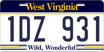 WV license plate 1DZ931