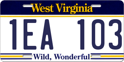 WV license plate 1EA103