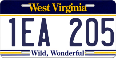 WV license plate 1EA205
