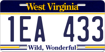 WV license plate 1EA433