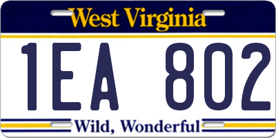 WV license plate 1EA802