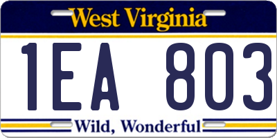 WV license plate 1EA803