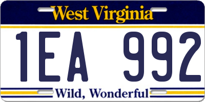 WV license plate 1EA992