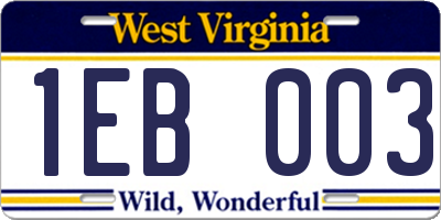 WV license plate 1EB003