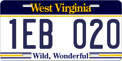 WV license plate 1EB020