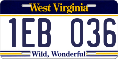 WV license plate 1EB036