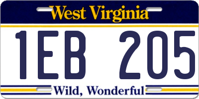 WV license plate 1EB205