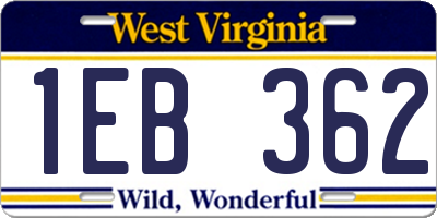 WV license plate 1EB362