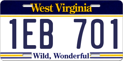 WV license plate 1EB701