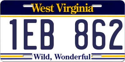 WV license plate 1EB862