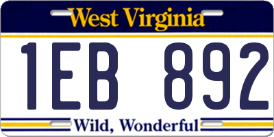 WV license plate 1EB892