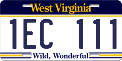 WV license plate 1EC111