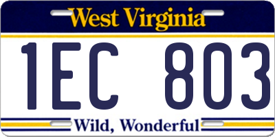 WV license plate 1EC803