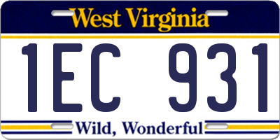 WV license plate 1EC931