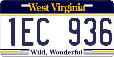 WV license plate 1EC936