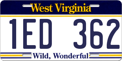 WV license plate 1ED362