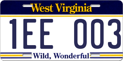 WV license plate 1EE003