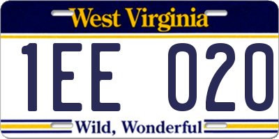 WV license plate 1EE020