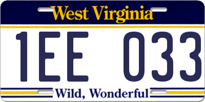 WV license plate 1EE033