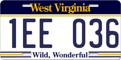 WV license plate 1EE036