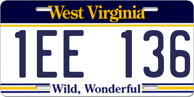 WV license plate 1EE136