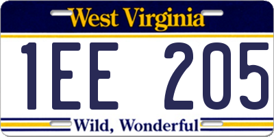 WV license plate 1EE205