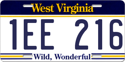 WV license plate 1EE216