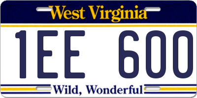 WV license plate 1EE600