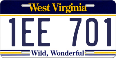 WV license plate 1EE701