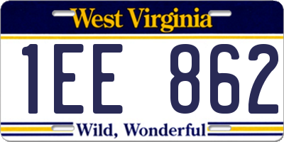 WV license plate 1EE862