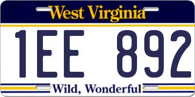 WV license plate 1EE892