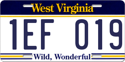 WV license plate 1EF019
