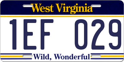 WV license plate 1EF029