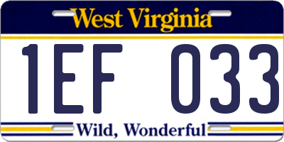 WV license plate 1EF033