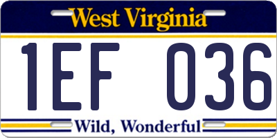 WV license plate 1EF036