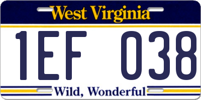 WV license plate 1EF038