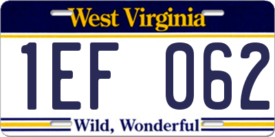 WV license plate 1EF062
