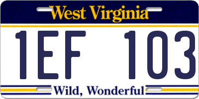 WV license plate 1EF103