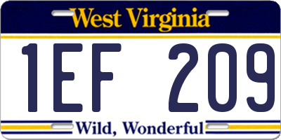 WV license plate 1EF209
