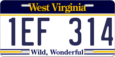 WV license plate 1EF314