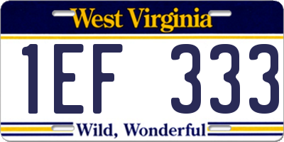 WV license plate 1EF333