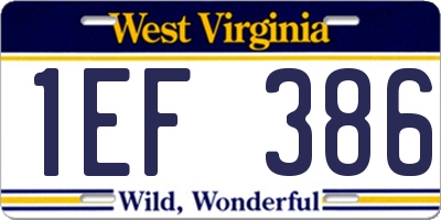 WV license plate 1EF386