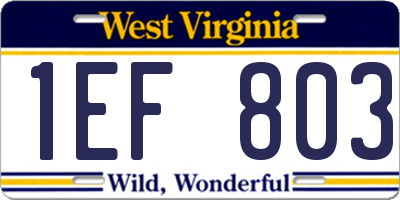 WV license plate 1EF803