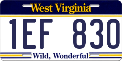WV license plate 1EF830